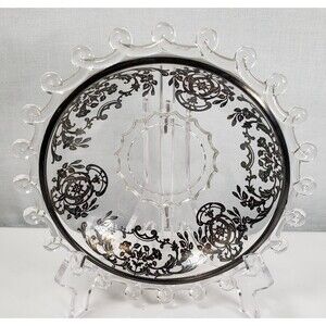Vintage 1940-1957 Heisey Lariat Silver Overlay Round Clear 7.25" Bowl